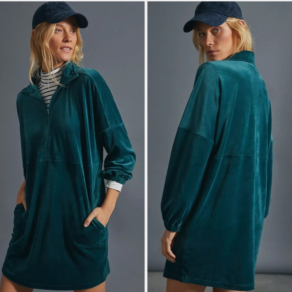 Saturday Sunday by Anthropology Velvet Quarter-Zip Dress Women’s Size XS
